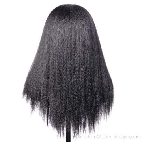 Wholesale long Black Deep Curl Turban Wigs Straight Wigs Heat Resistant Synthetic Wig With Headband Attached For Black Women